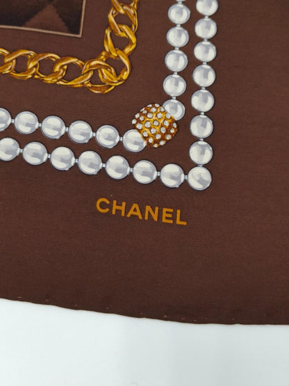 CHANEL シャネル ココマーク シルク スカーフ ブラウン 管理番号：11123
