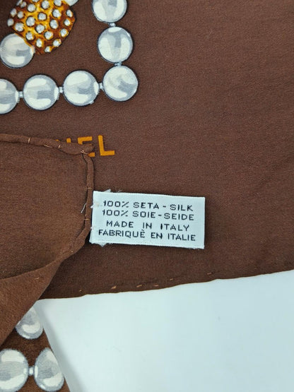 CHANEL シャネル ココマーク シルク スカーフ ブラウン 管理番号：11123
