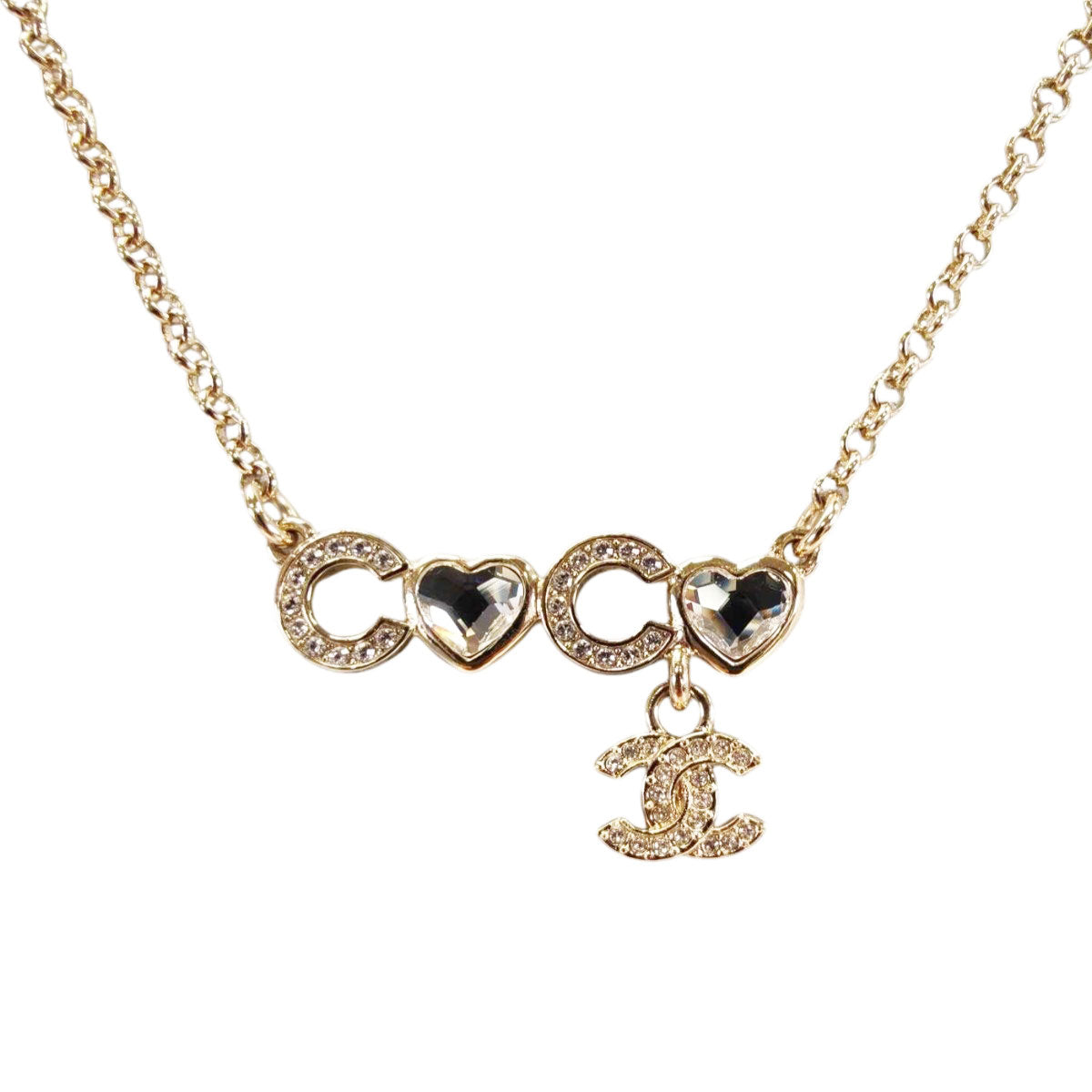 CHANEL シャネル ロゴ ハート ラインストーン ネックレス B25B ゴールド 管理番号：11181