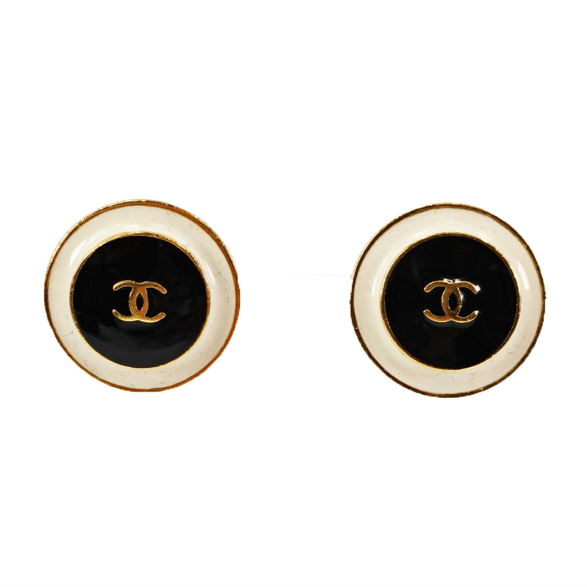 CHANEL シャネル ココマーク ラウンド イヤリング 96P ゴールド×ブラック 管理番号：11226
