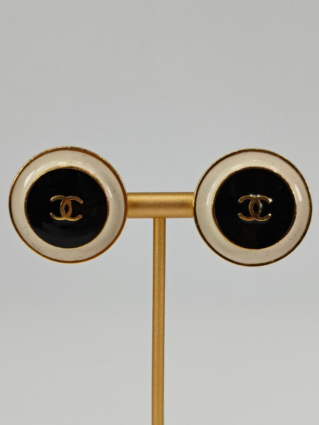 CHANEL シャネル ココマーク ラウンド イヤリング 96P ゴールド×ブラック 管理番号：11226