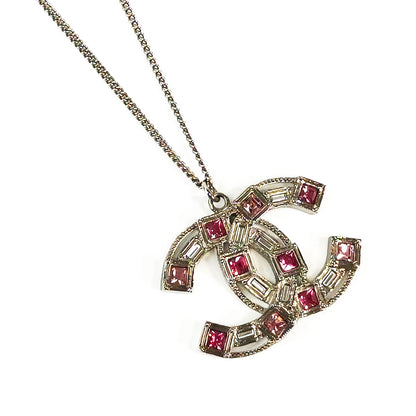 CHANEL シャネル ココマーク ラインストーン ネックレス シルバー×ピンク 管理番号：11261