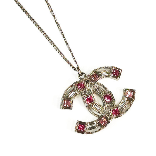CHANEL シャネル ココマーク ラインストーン ネックレス シルバー×ピンク 管理番号：11261