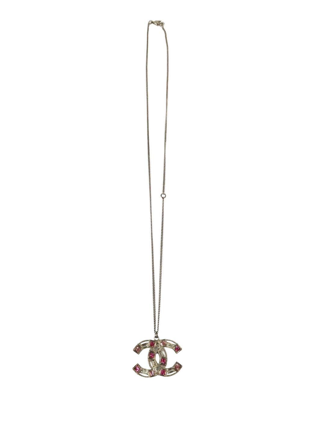 CHANEL シャネル ココマーク ラインストーン ネックレス シルバー×ピンク 管理番号：11261