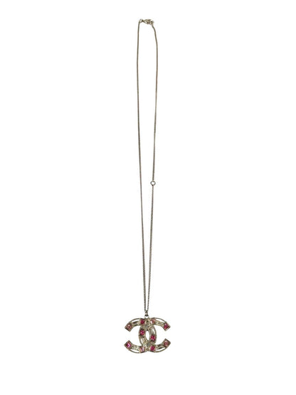 CHANEL シャネル ココマーク ラインストーン ネックレス シルバー×ピンク 管理番号：11261