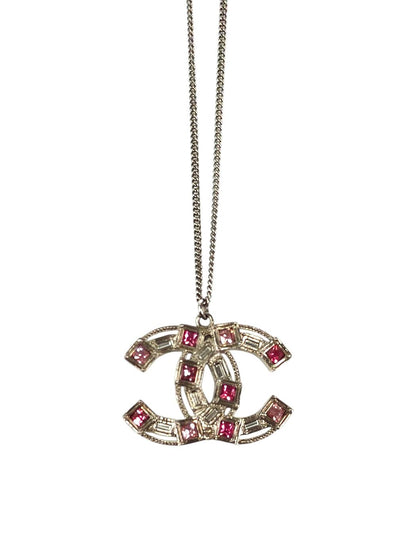 CHANEL シャネル ココマーク ラインストーン ネックレス シルバー×ピンク 管理番号：11261