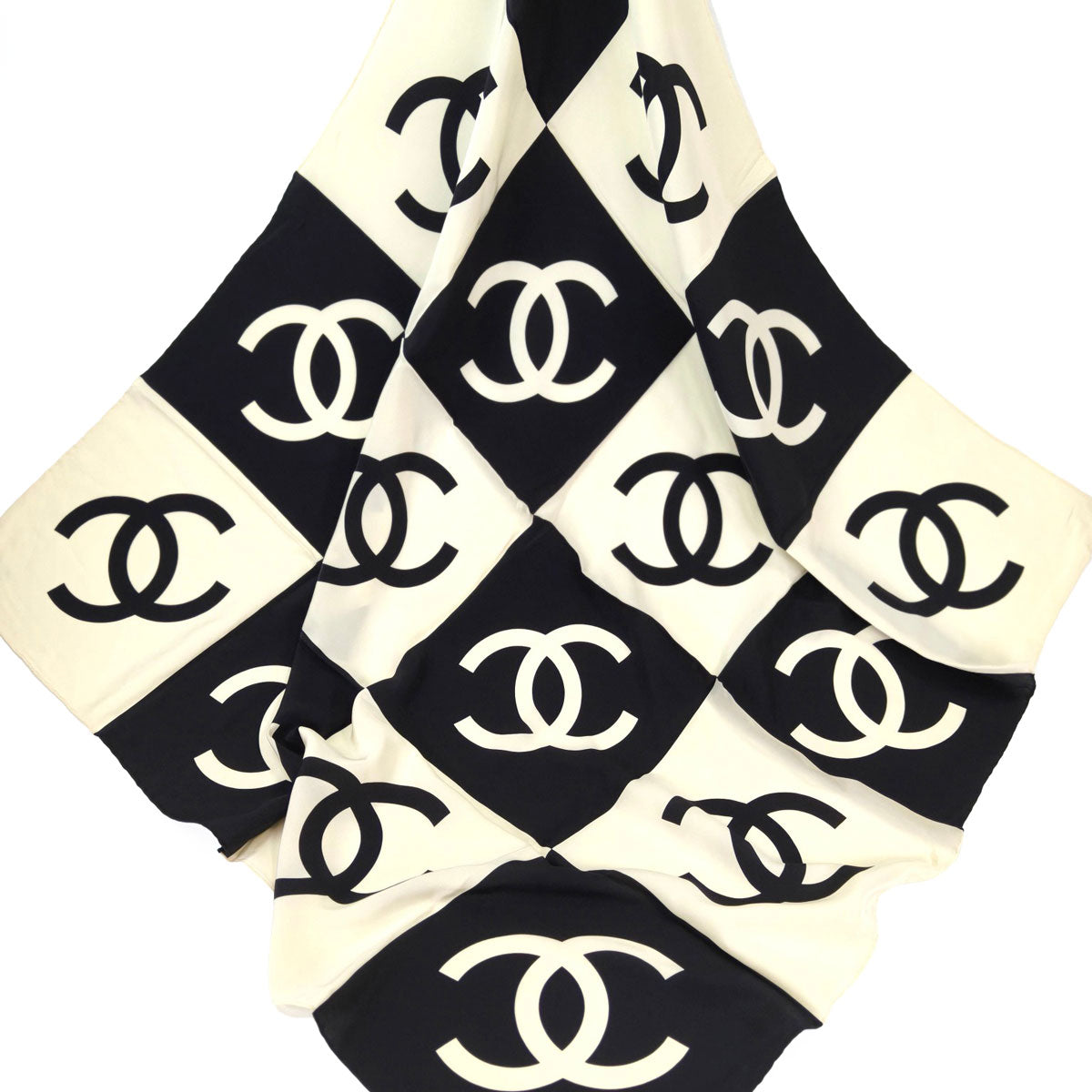 CHANEL シャネル ココマーク バイカラー シルク スカーフ ブラック×ホワイト 管理番号：11263