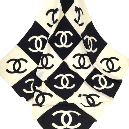 CHANEL シャネル ココマーク バイカラー シルク スカーフ ブラック×ホワイト 管理番号：11263