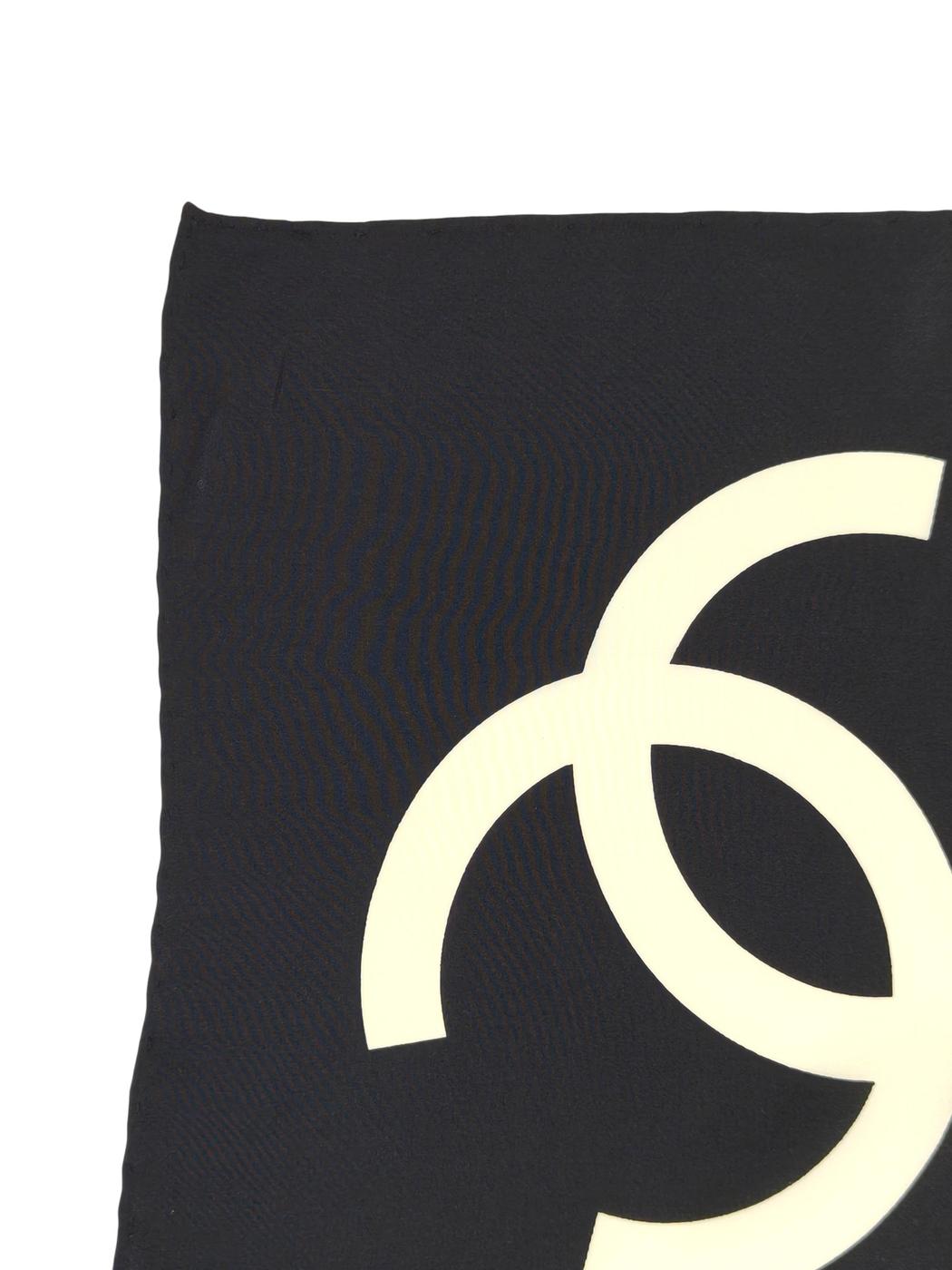 CHANEL シャネル ココマーク バイカラー シルク スカーフ ブラック×ホワイト 管理番号：11263