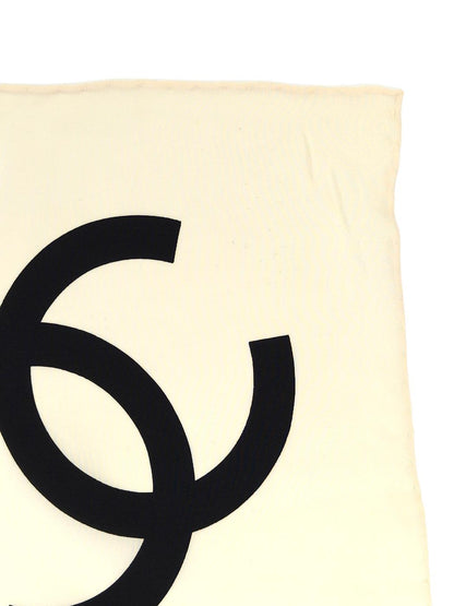 CHANEL シャネル ココマーク バイカラー シルク スカーフ ブラック×ホワイト 管理番号：11263