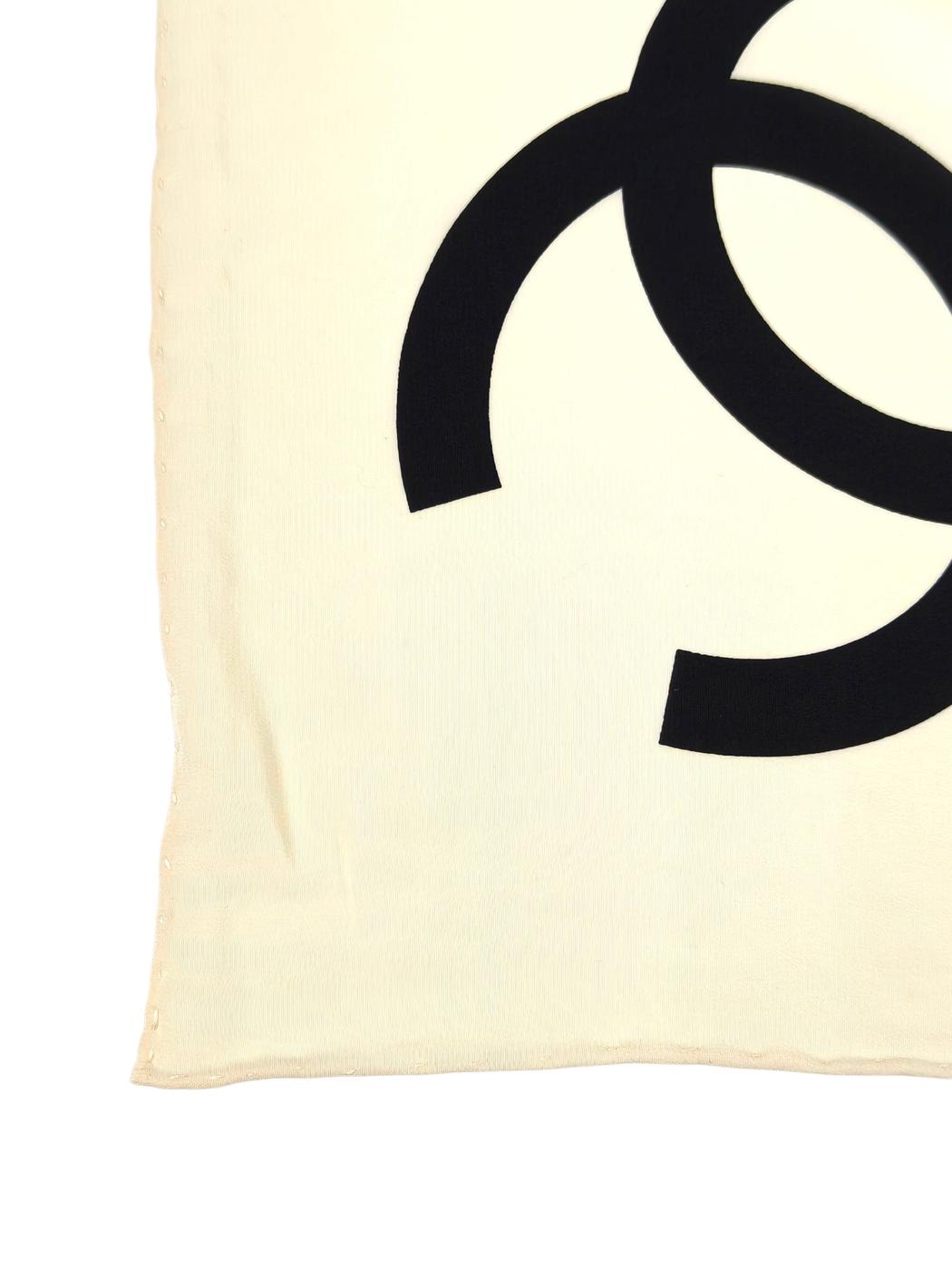 CHANEL シャネル ココマーク バイカラー シルク スカーフ ブラック×ホワイト 管理番号：11263