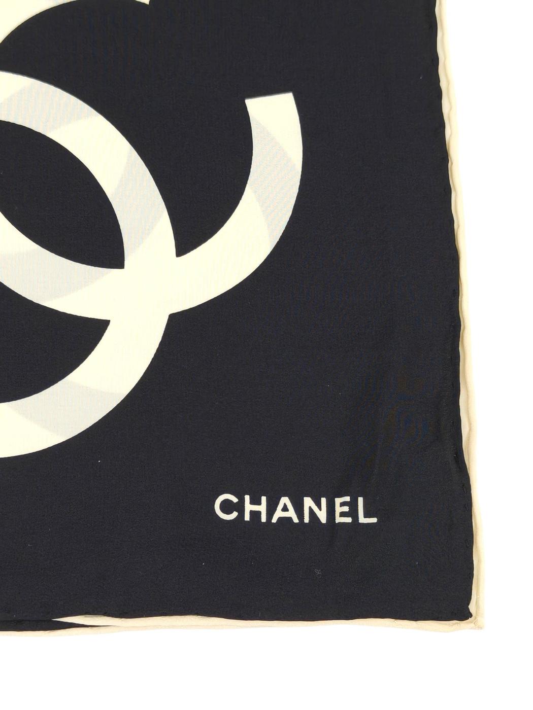 CHANEL シャネル ココマーク バイカラー シルク スカーフ ブラック×ホワイト 管理番号：11263