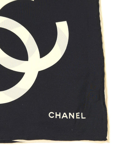 CHANEL シャネル ココマーク バイカラー シルク スカーフ ブラック×ホワイト 管理番号：11263