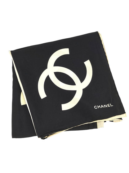 CHANEL シャネル ココマーク バイカラー シルク スカーフ ブラック×ホワイト 管理番号：11263