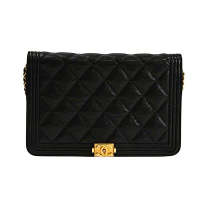 CHANEL ボーイシャネル キャビアスキン ショルダーバッグ ブラック×ゴールド 管理番号：11327