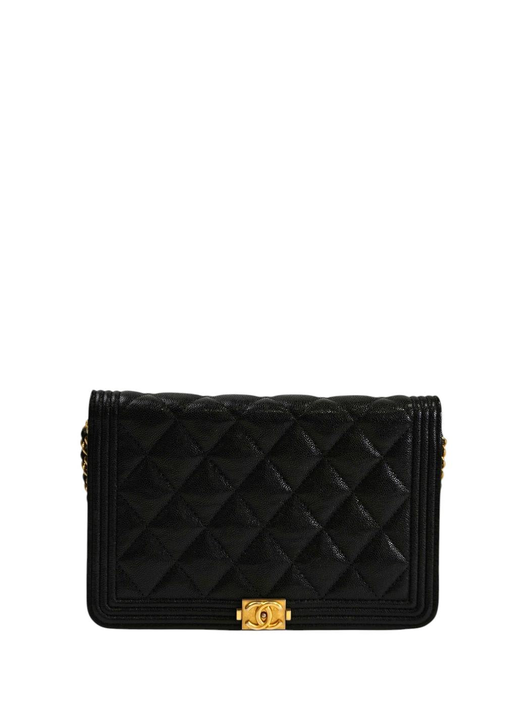 CHANEL ボーイシャネル キャビアスキン ショルダーバッグ ブラック×ゴールド 管理番号：11327