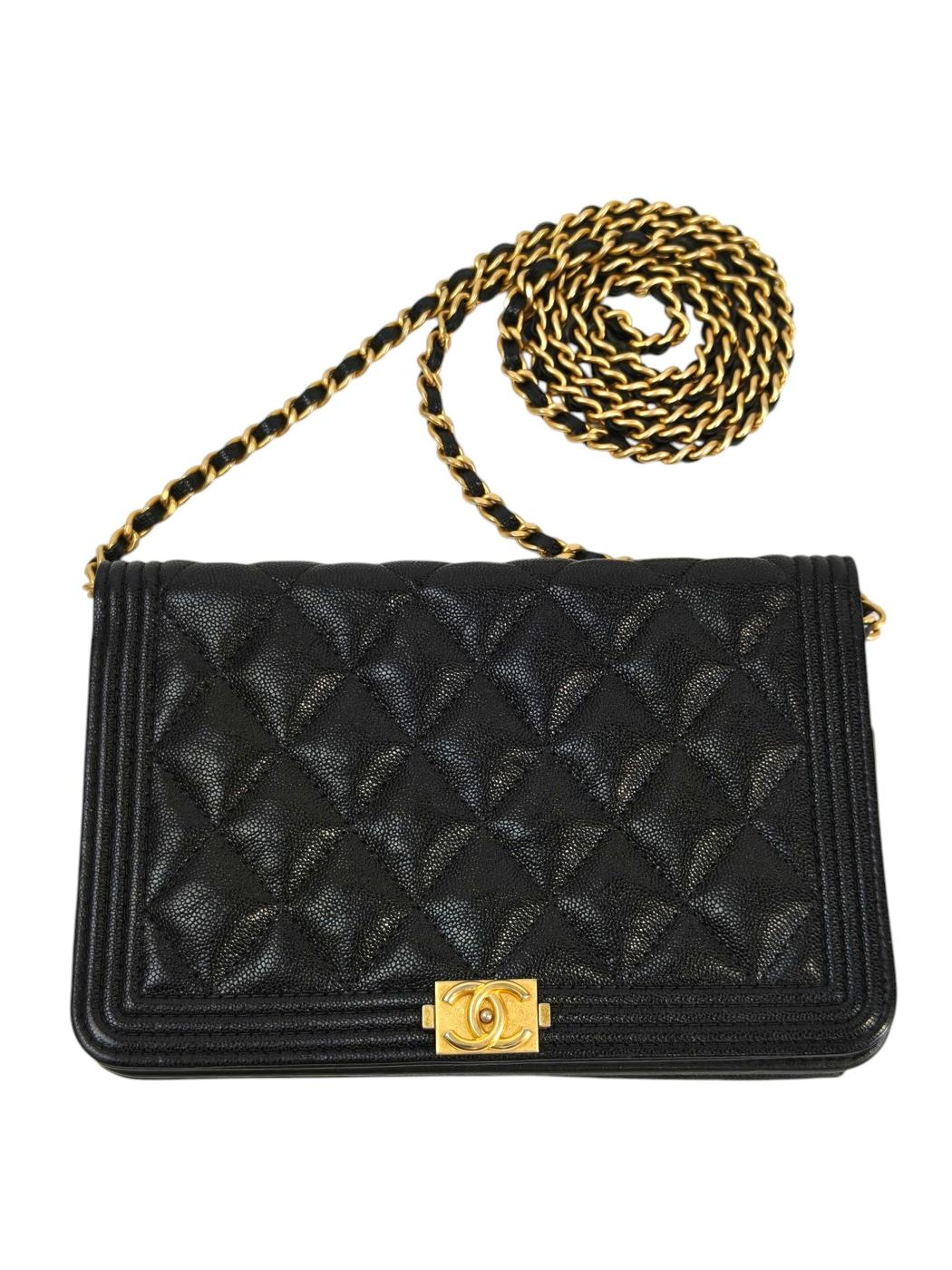 CHANEL ボーイシャネル キャビアスキン ショルダーバッグ ブラック×ゴールド 管理番号：11327