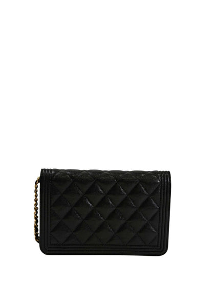 CHANEL ボーイシャネル キャビアスキン ショルダーバッグ ブラック×ゴールド 管理番号：11327
