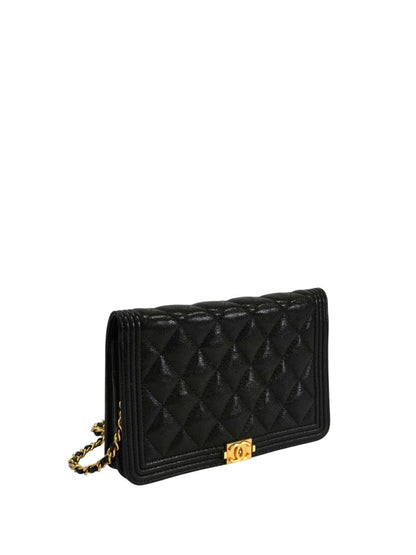 CHANEL ボーイシャネル キャビアスキン ショルダーバッグ ブラック×ゴールド 管理番号：11327