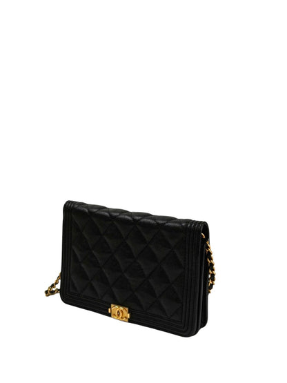 CHANEL ボーイシャネル キャビアスキン ショルダーバッグ ブラック×ゴールド 管理番号：11327