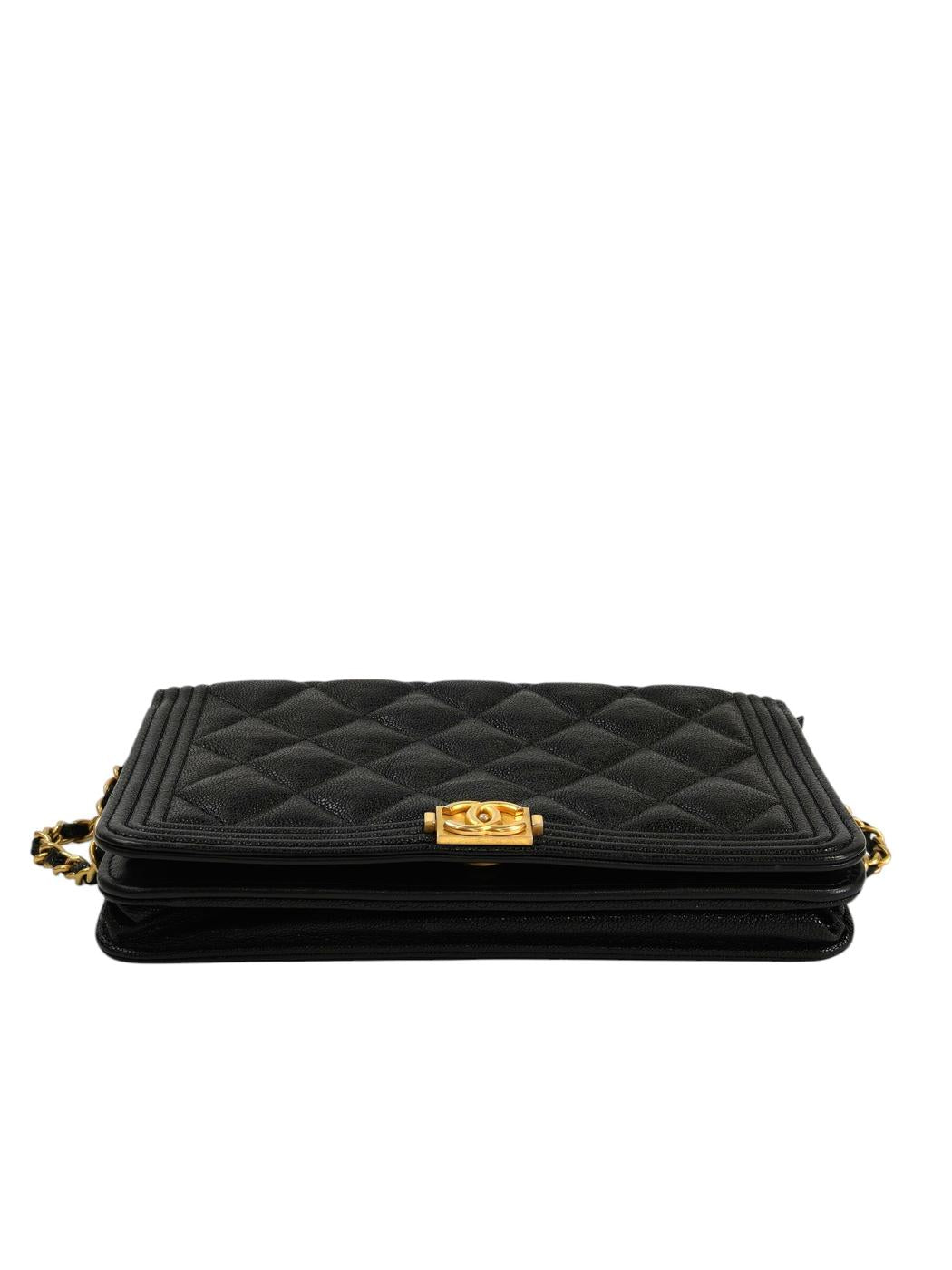 CHANEL ボーイシャネル キャビアスキン ショルダーバッグ ブラック×ゴールド 管理番号：11327