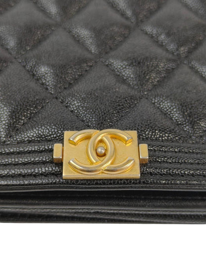 CHANEL ボーイシャネル キャビアスキン ショルダーバッグ ブラック×ゴールド 管理番号：11327