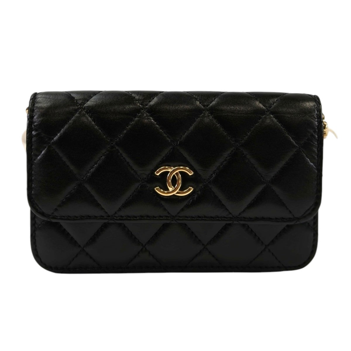 CHANEL シャネル マトラッセ パール チェーンウォレット ラムスキン ブラック 管理番号：11356