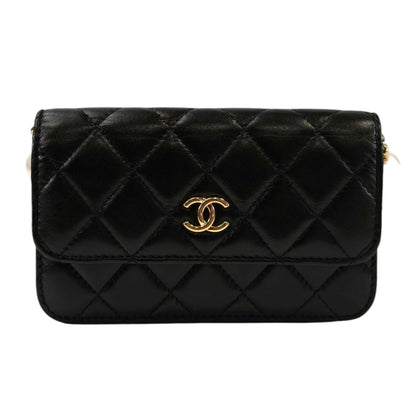 CHANEL シャネル マトラッセ パール チェーンウォレット ラムスキン ブラック 管理番号：11356