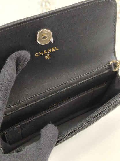 CHANEL シャネル マトラッセ パール チェーンウォレット ラムスキン ブラック 管理番号：11356