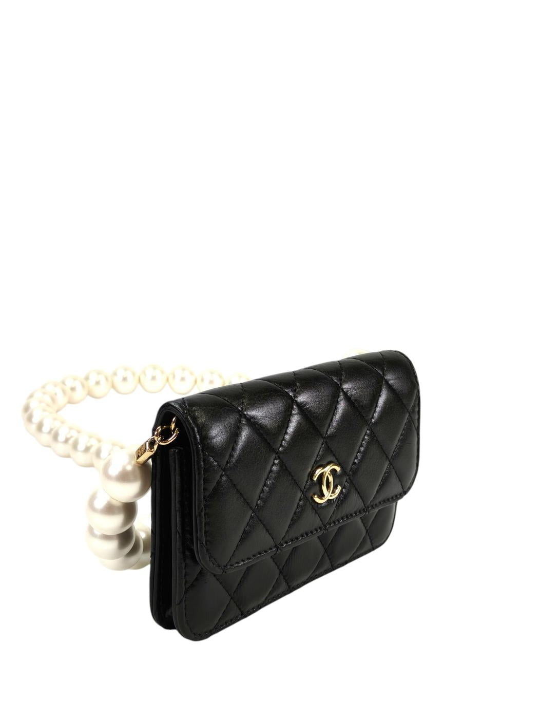 CHANEL シャネル マトラッセ パール チェーンウォレット ラムスキン ブラック 管理番号：11356