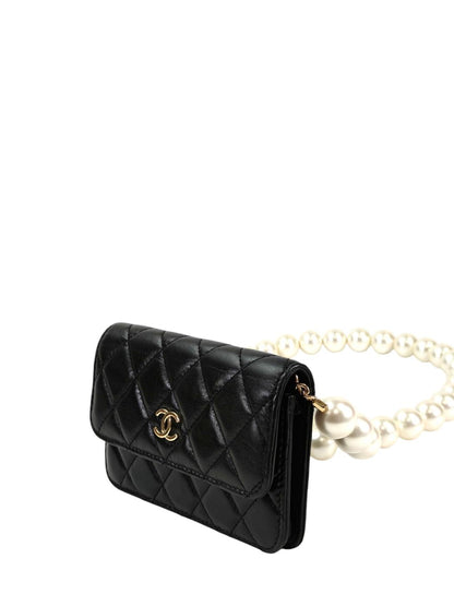 CHANEL シャネル マトラッセ パール チェーンウォレット ラムスキン ブラック 管理番号：11356