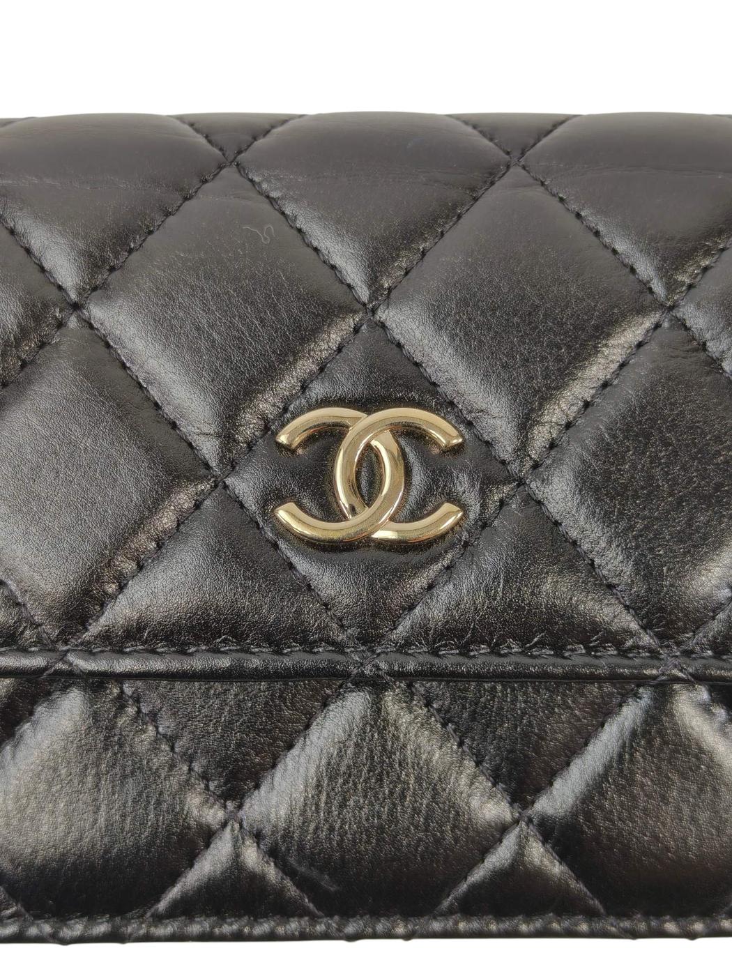 CHANEL シャネル マトラッセ パール チェーンウォレット ラムスキン ブラック 管理番号：11356