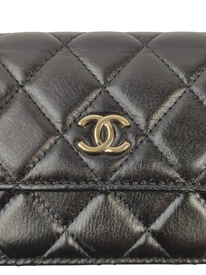 CHANEL シャネル マトラッセ パール チェーンウォレット ラムスキン ブラック 管理番号：11356