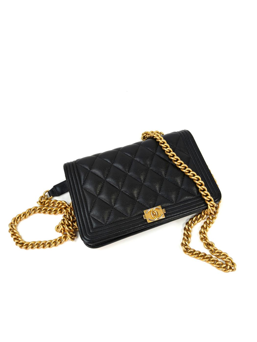 CHANEL ボーイシャネル チェーン ウォレット キャビアスキン 黒×金 管理番号：11363