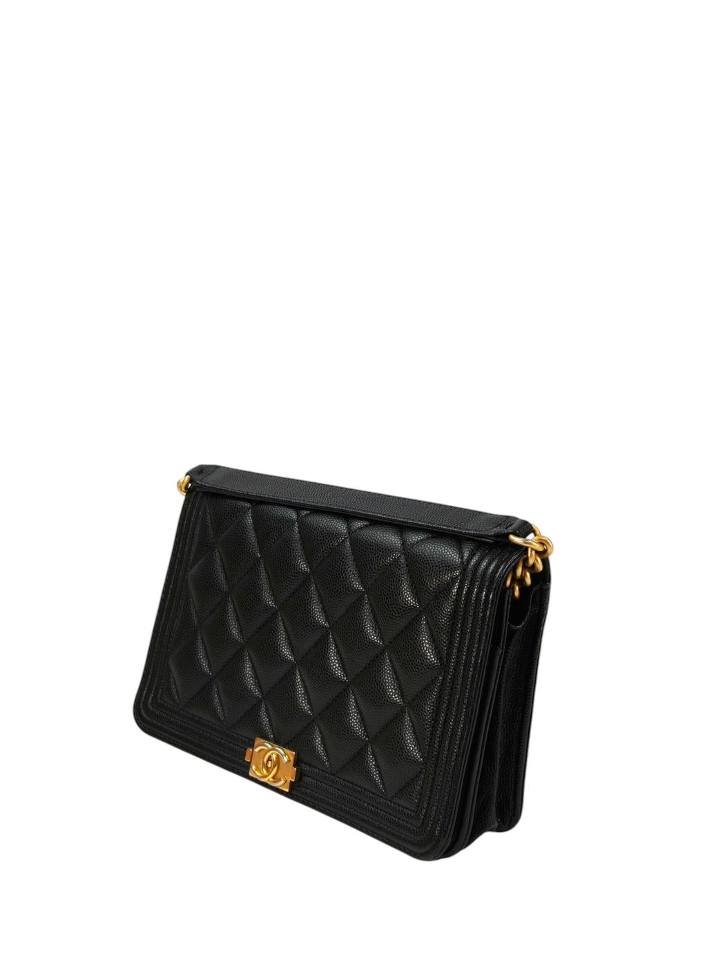 CHANEL ボーイシャネル チェーン ウォレット キャビアスキン 黒×金 管理番号：11363