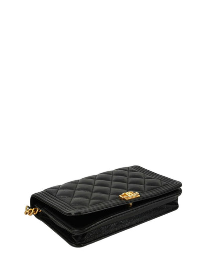 CHANEL ボーイシャネル チェーン ウォレット キャビアスキン 黒×金 管理番号：11363
