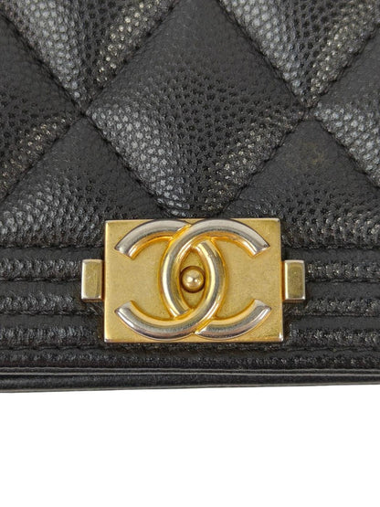 CHANEL ボーイシャネル チェーン ウォレット キャビアスキン 黒×金 管理番号：11363