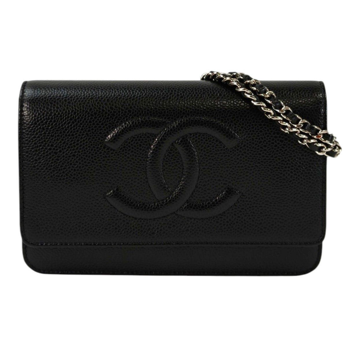CHANEL シャネル キャビアスキン チェーン ウォレット 黒×銀 管理番号：11366