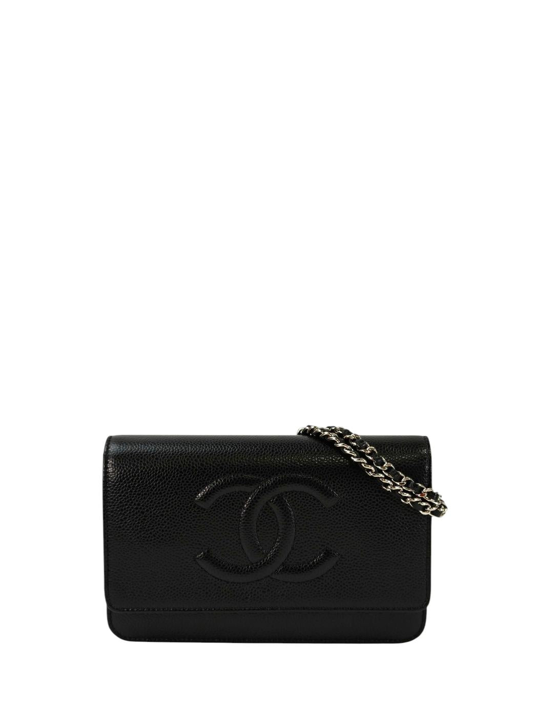 CHANEL シャネル キャビアスキン チェーン ウォレット 黒×銀 管理番号：11366