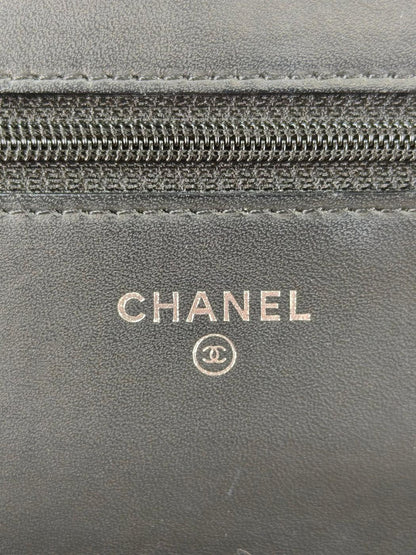 CHANEL シャネル キャビアスキン チェーン ウォレット 黒×銀 管理番号：11366
