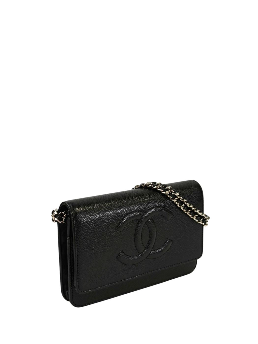 CHANEL シャネル キャビアスキン チェーン ウォレット 黒×銀 管理番号：11366