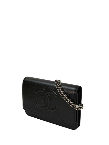 CHANEL シャネル キャビアスキン チェーン ウォレット 黒×銀 管理番号：11366