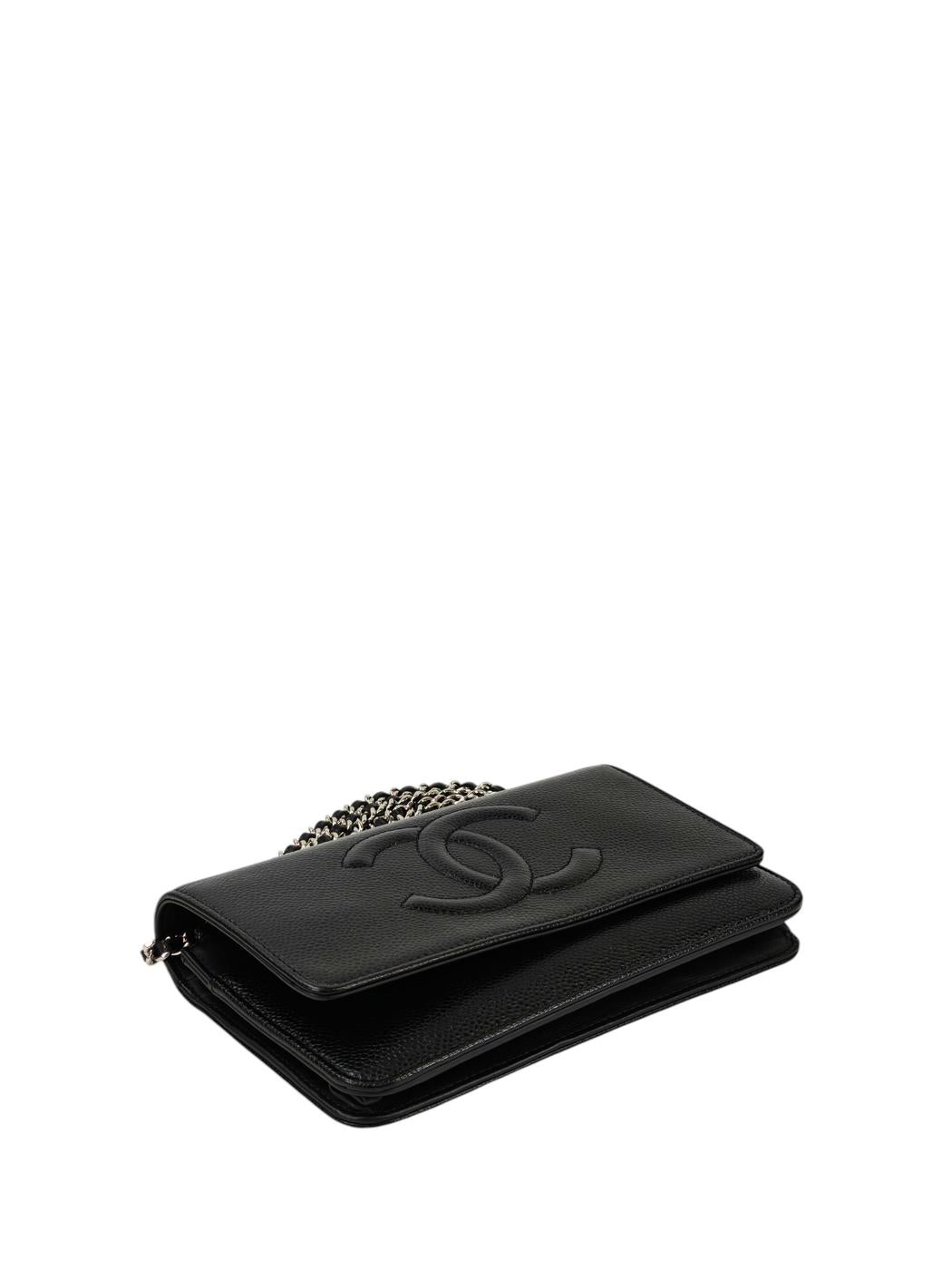 CHANEL シャネル キャビアスキン チェーン ウォレット 黒×銀 管理番号：11366