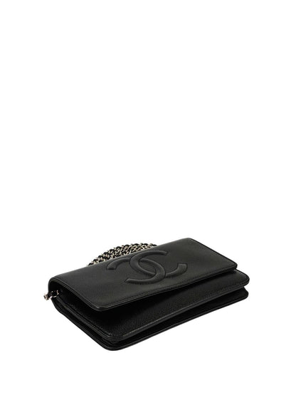 CHANEL シャネル キャビアスキン チェーン ウォレット 黒×銀 管理番号：11366