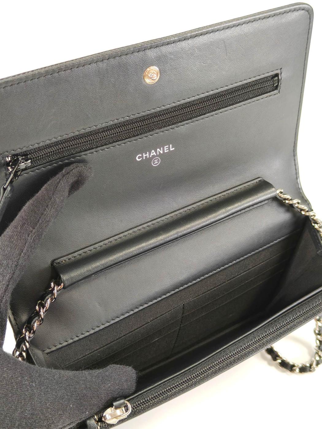 CHANEL シャネル キャビアスキン チェーン ウォレット 黒×銀 管理番号：11366