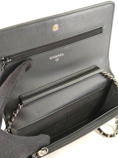 CHANEL シャネル キャビアスキン チェーン ウォレット 黒×銀 管理番号：11366