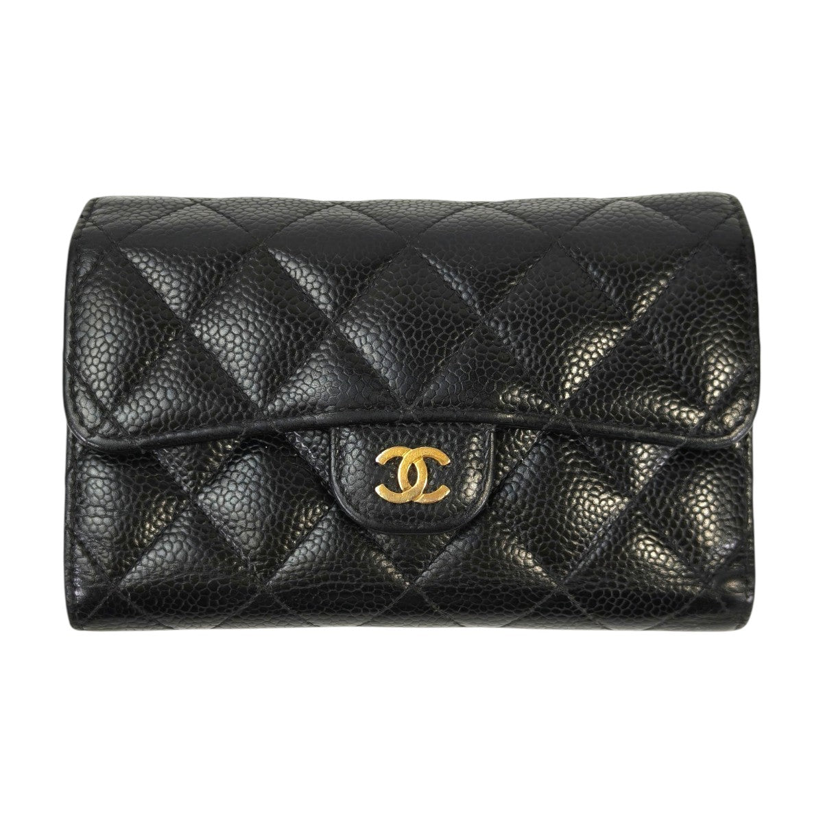 CHANEL シャネル ココマーク マトラッセ 三つ折り財布 ブラック 管理番号：11402