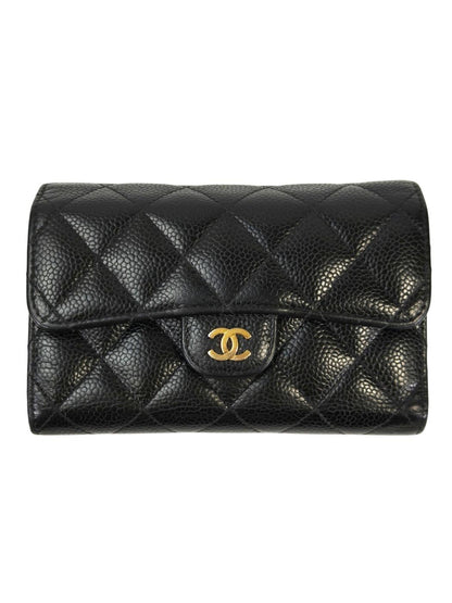 CHANEL シャネル ココマーク マトラッセ 三つ折り財布 ブラック 管理番号：11402