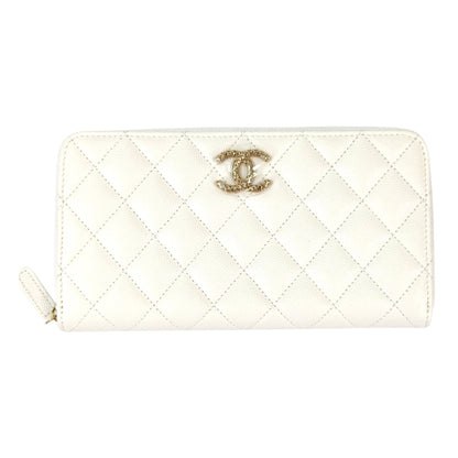 CHANEL シャネル マトラッセ ラウンドファスナー 長財布 ゴールド金具 ホワイト  管理番号：11415