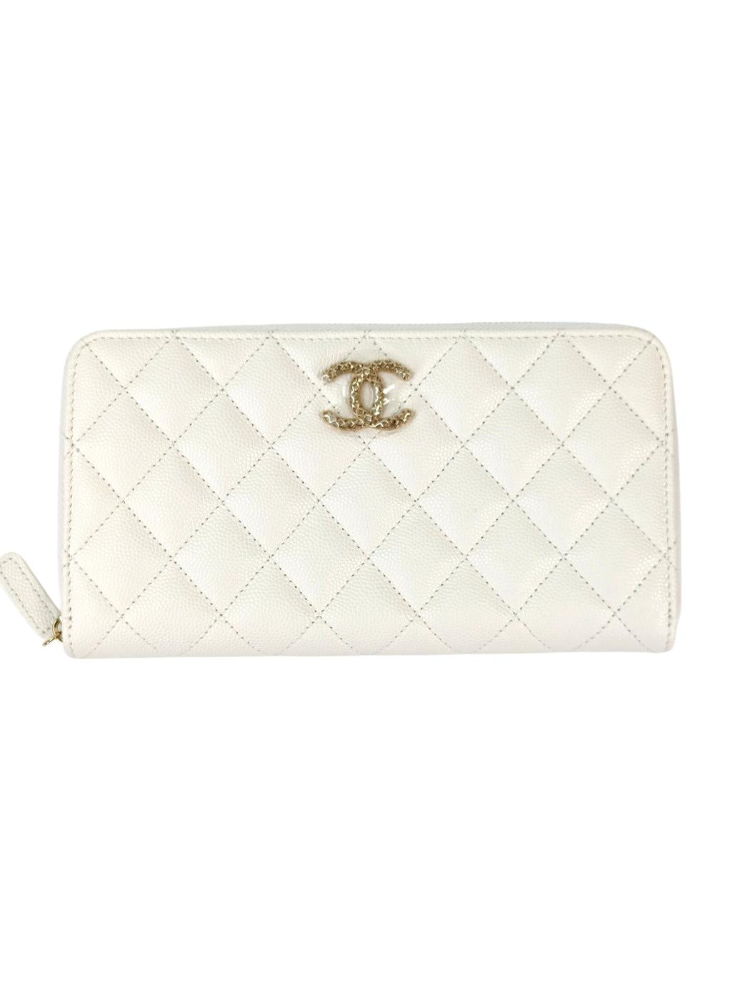 CHANEL シャネル マトラッセ ラウンドファスナー 長財布 ゴールド金具 ホワイト  管理番号：11415